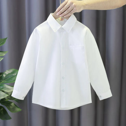 Children's Shirt Spring And Fall Pure White Long-Sleeved Simple Student Blouse Casual Student Formal Clothing