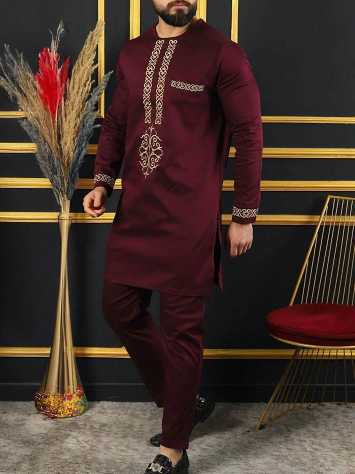 2025 African Men Dashiki Long Sleeve 2 Piece Set Traditional Outfit Africa Clothing White Men's Suit Male Shirt Pants Suits