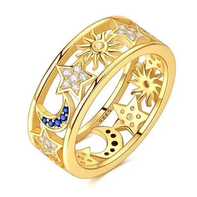 Fashion Rings for Women Stars and Moon Sunflower Pink Heart Zircon Luxury Wide Rings Fashion Engagement Wedding Jewelry Gift