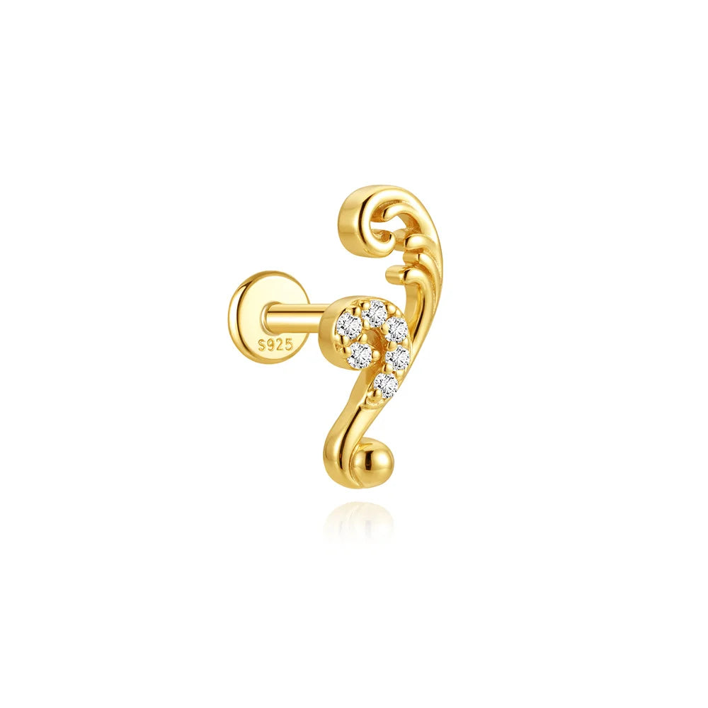 AIDE 925 Sterling Silver Shiny Hollow Lotus Flower Crown Flat Back Internal Thread Piercing Earring For Women INS Dainty Luxury