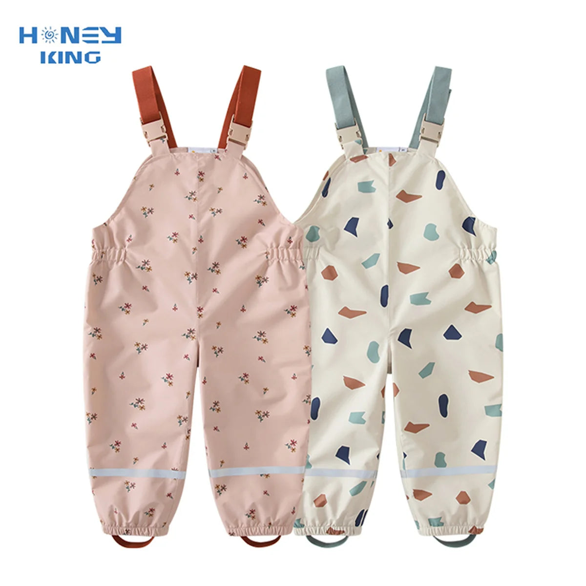 HONEYKING Kids Jumpsuit For Boys Toddler Outdoor Clothes Colorful Waterproof Rain Pants Baby Girl Overalls For Children