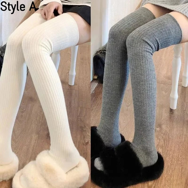 Spring Fall Knee High Stockings for Women White Vertical Stripe Long Socks Fashion Girls JK Skinny Boots Sock Japanese Style