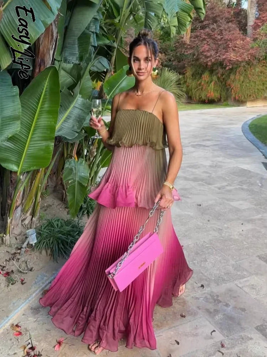 Women's Tiered Pleated Maxi Dress