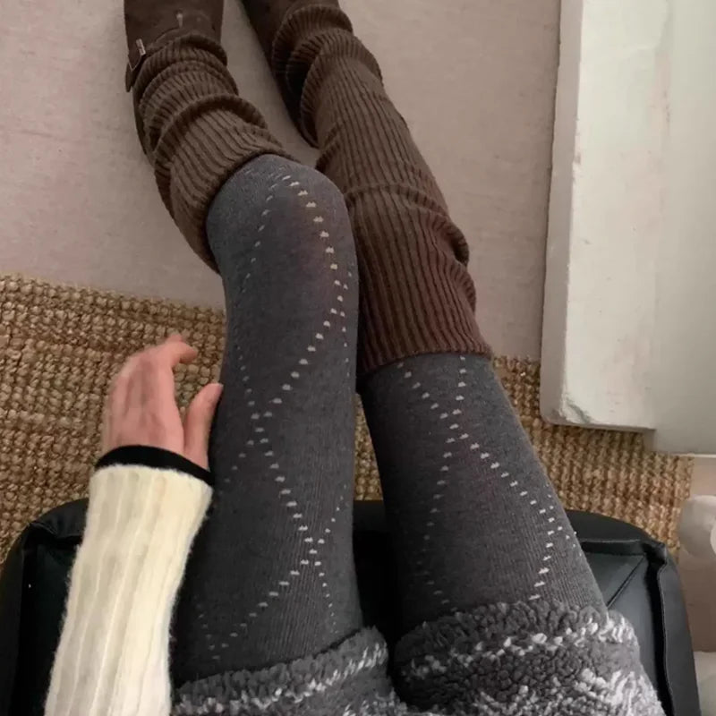 Winter Vintage Grid Tights Women High Waist Elastic Slim Warm Pantyhose 2026 Spring Streetwear Y2K Tights Stocking