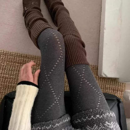 Winter Vintage Grid Tights Women High Waist Elastic Slim Warm Pantyhose 2026 Spring Streetwear Y2K Tights Stocking