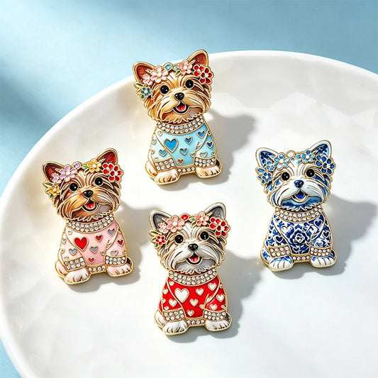 Wuli&baby Cute Sitting Dog Brooches For Women Unisex 4-color Wear Clothes Puppy Animal Party Casual Brooch Pin Gifts