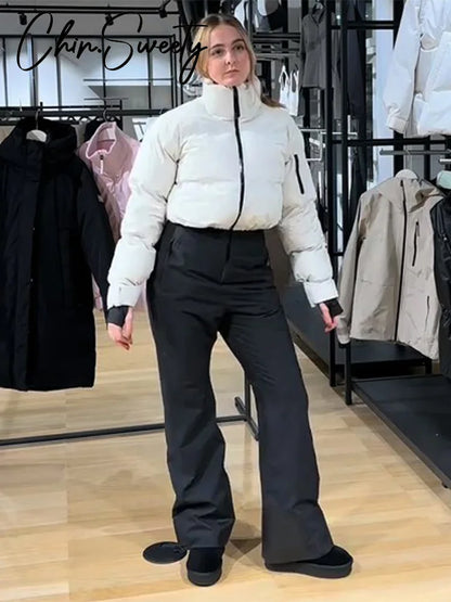 Casual Thicken Women's Ski Jumpsuits Stand Collar Full Sleeve Zippers High Waist Lady Rompers 2025 Winter Female Skiwear New