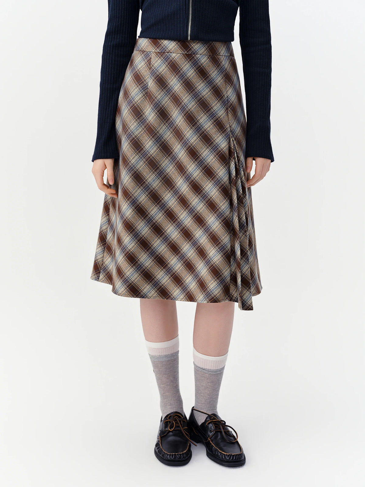 Women's Brown Plaid A-Line Skirt