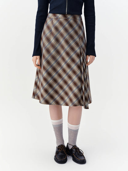 Women's Brown Plaid A-Line Skirt