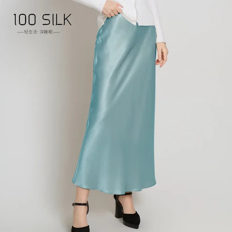 22mm Heavy Silk Skirt Spring and Summer 100% Mulberry Silk Glossy Long Hip Skirt Elastic High Waist Thin Fishtail Skirt