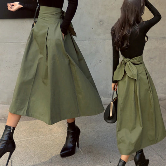 Women's Tie-Waist A-Line Long Skirt