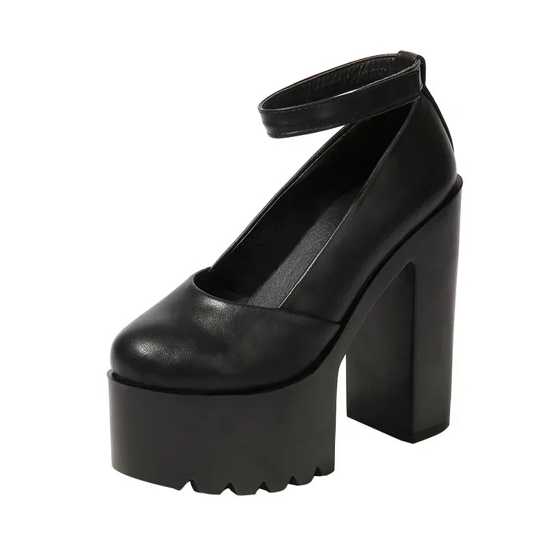 Women Pumps 14CM Thick High Heels Black Sexy PU Slip On Round Toe Waterproof Party Wedding Office & Career Shoes for Women 2020
