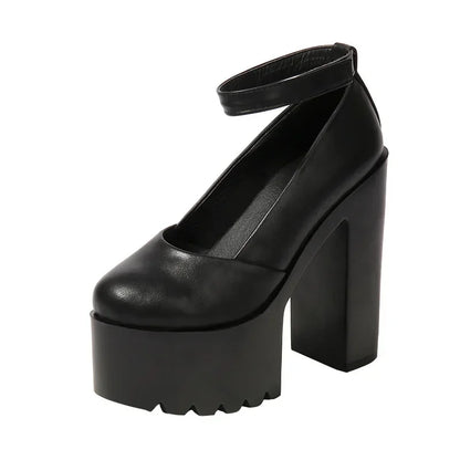 Women Pumps 14CM Thick High Heels Black Sexy PU Slip On Round Toe Waterproof Party Wedding Office & Career Shoes for Women 2020