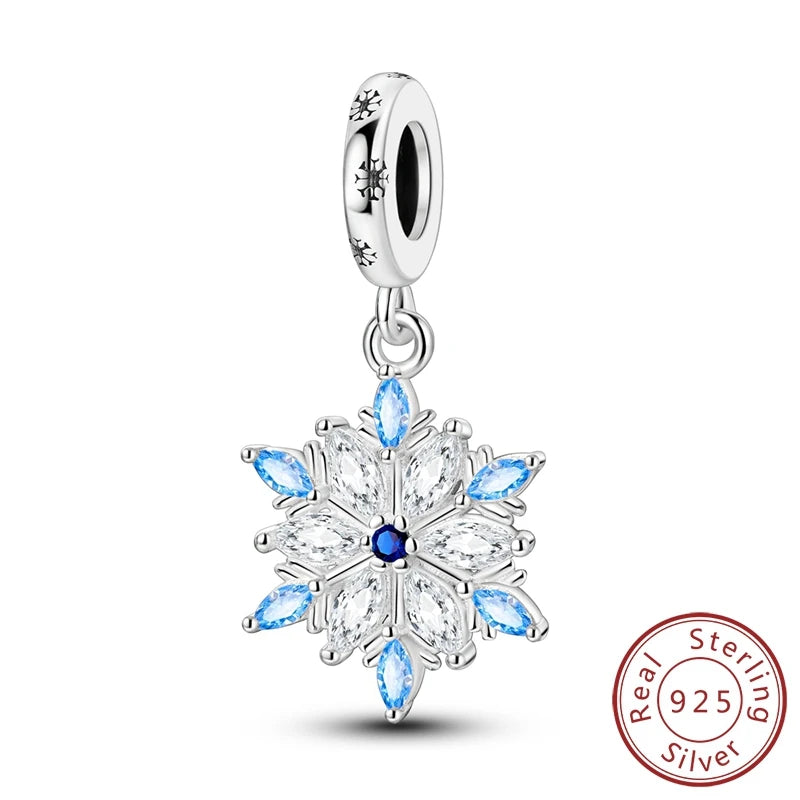 Original 925 Sterling Silver Charms Beads Winter Snowflake Snowman Igloo Penguin Pendant Fit Bracelet Charms Women Jewelry Gift
