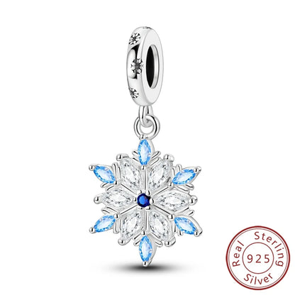 Original 925 Sterling Silver Charms Beads Winter Snowflake Snowman Igloo Penguin Pendant Fit Bracelet Charms Women Jewelry Gift