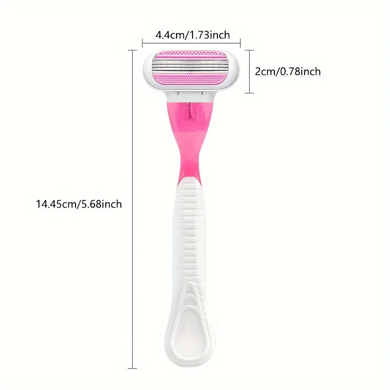 Women Razor 1 Handle 3 Cartridges Stainless Steel Blade Rubber Handle Reusable Body Hair Remove Razor Blade