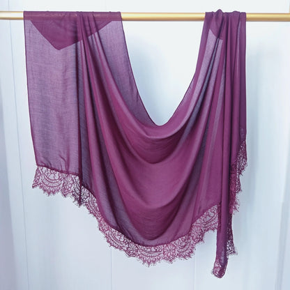 Ramadan Rayon Cotton Modal Hijab Scarf Lace L Edge Splicing Turban Breathable Shawl Cotton Plain Scarf Headscarf Women Hijabs