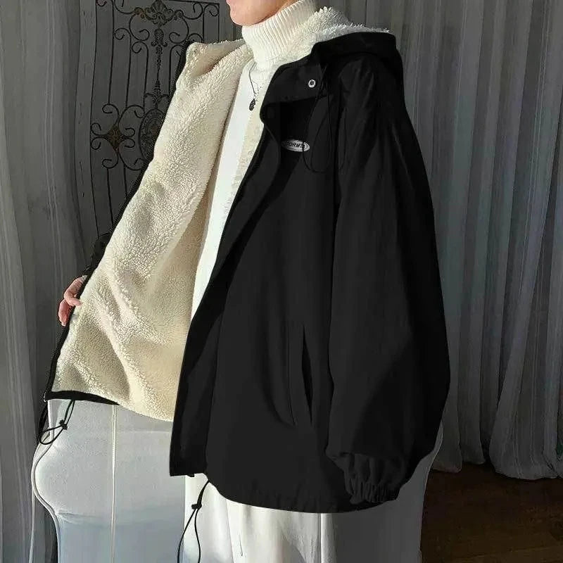 Lamb Wool Jacket Women's 2026 Autumn Winter New Korean Version Loose Workwear Student Cotton Jackets Female Hooded Warm Coat