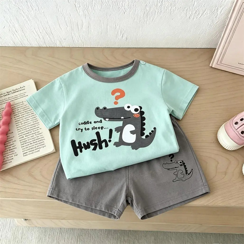 Child Short-sleeved Outfits Cartoon Tshirt+Shorts Two Piece Set Summer Clothing Lovely Tees Loose Casual Shorts Kids Costume