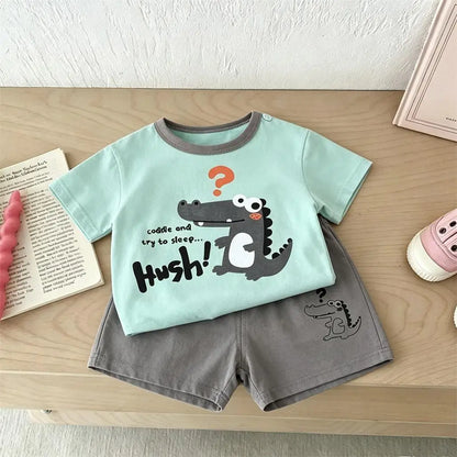 Child Short-sleeved Outfits Cartoon Tshirt+Shorts Two Piece Set Summer Clothing Lovely Tees Loose Casual Shorts Kids Costume