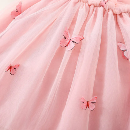 Party Dress for Kids Girl Summer Pink Butterfly Wings Mesh Dress Kids Birthday Clothes for Girl