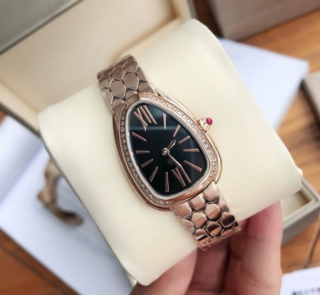 New Customized Women's Snake Shaped Stainless Steel Quartz Watch with Diamonds Luxury Design Female Waterproof Clock with Box