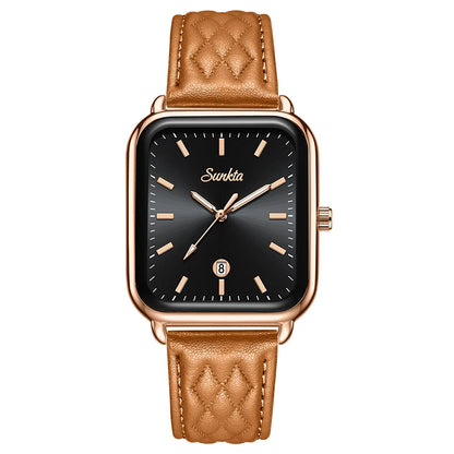 SUNKTA Luxury Watches For Woman Square Dial Waterproof Calendar High Quality Women Watch Elegant Quartz Women's Fashion Watch
