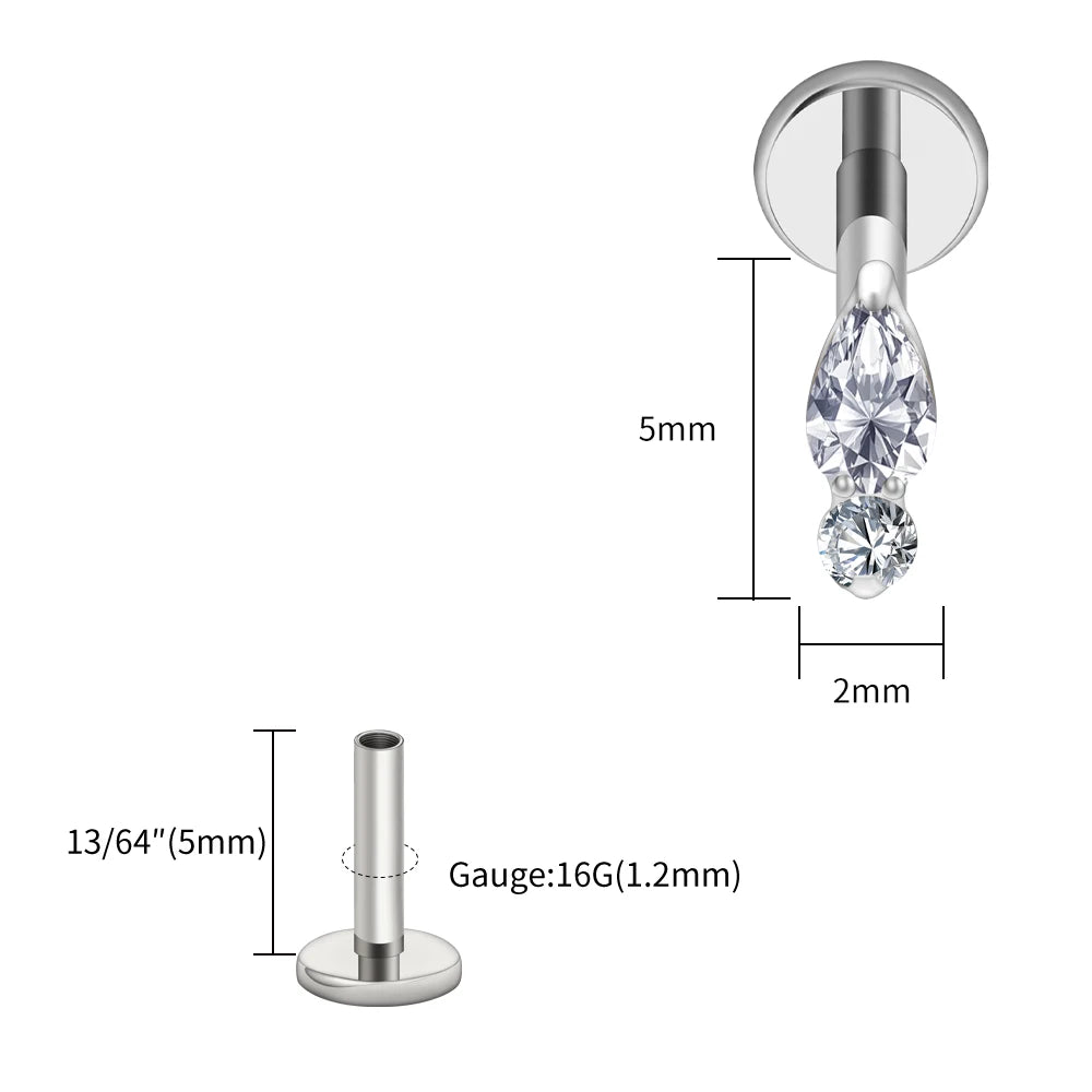 Right Grand ASTM F136 Titanium Teardrop Opal Cartilage Earring 16G Tiny Round CZ Forward Helix Labret Stud Piercing Jewelry