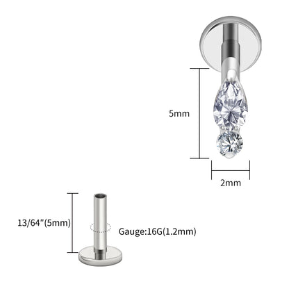 Right Grand ASTM F136 Titanium Teardrop Opal Cartilage Earring 16G Tiny Round CZ Forward Helix Labret Stud Piercing Jewelry