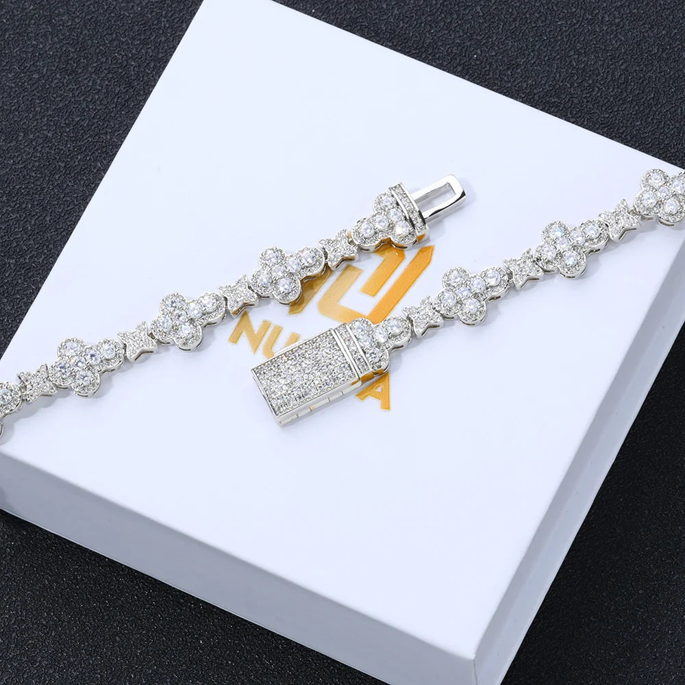 ESKEEM Trendy Niche Jewelry Hip Hop Cuban Chain 10mm Cross Flower Filled Zircon Bracelet for Men and Women