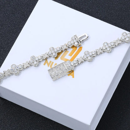 ESKEEM Trendy Niche Jewelry Hip Hop Cuban Chain 10mm Cross Flower Filled Zircon Bracelet for Men and Women