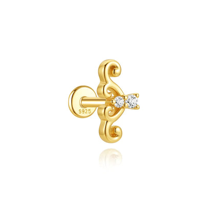 AIDE 925 Sterling Silver Shiny Hollow Lotus Flower Crown Flat Back Internal Thread Piercing Earring For Women INS Dainty Luxury