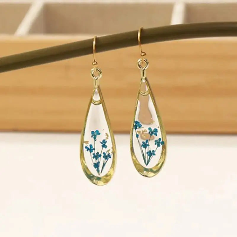 Natural Flower Drop Earrings Unique Epoxy Resin Real Flowers Earrings Elegant Pressed Flowers Earring Wholesale Custom Accessory