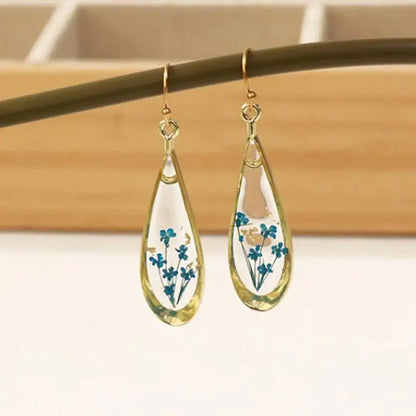 Natural Flower Drop Earrings Unique Epoxy Resin Real Flowers Earrings Elegant Pressed Flowers Earring Wholesale Custom Accessory