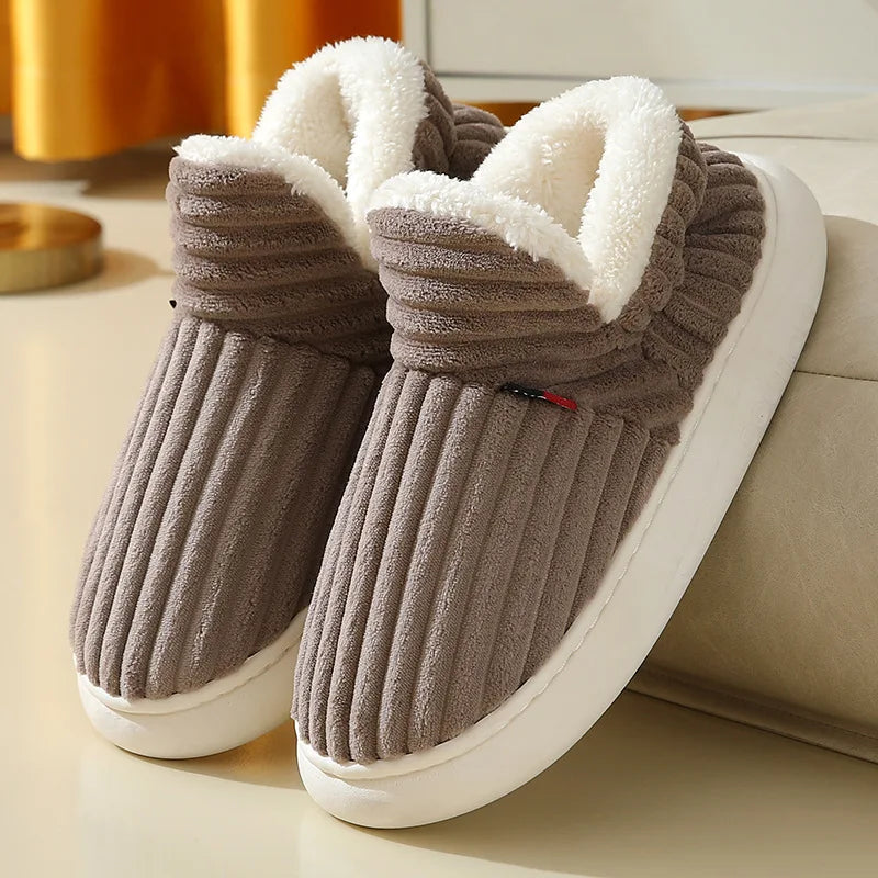 Smile PoP Winter Plush Men Cotton Shoes Warm Plush Men House Slippers Outdoor Soft Non Slip Women's Shoes Casual Furry Men Shoes