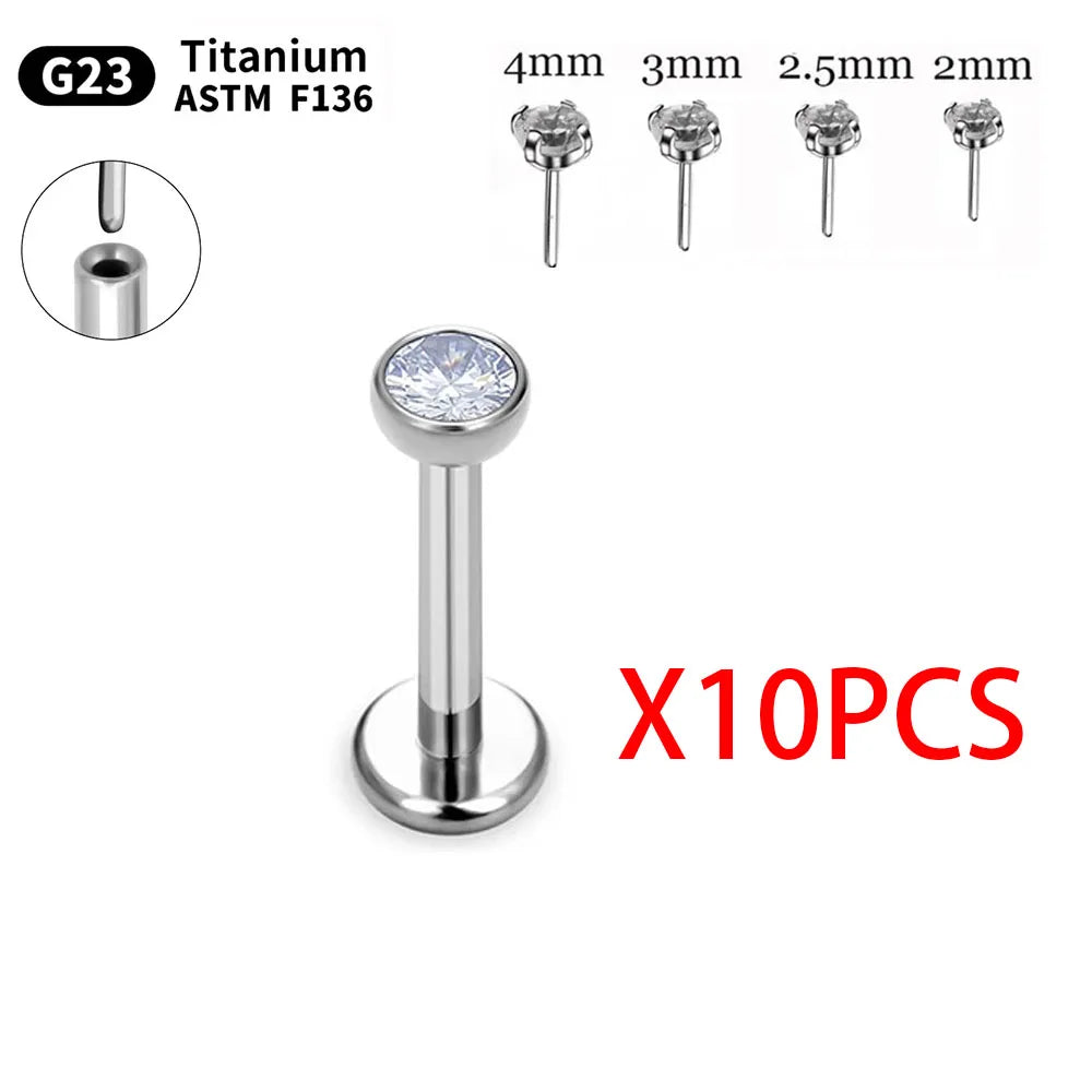 1.5mm/2mm/3mm/4mm 10pcs G23 Titanium Piercing Labret Lip Stud Earrings for Women Wholesale Body Jewelry Nasal 20/18/16G Labret