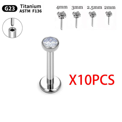1.5mm/2mm/3mm/4mm 10pcs G23 Titanium Piercing Labret Lip Stud Earrings for Women Wholesale Body Jewelry Nasal 20/18/16G Labret