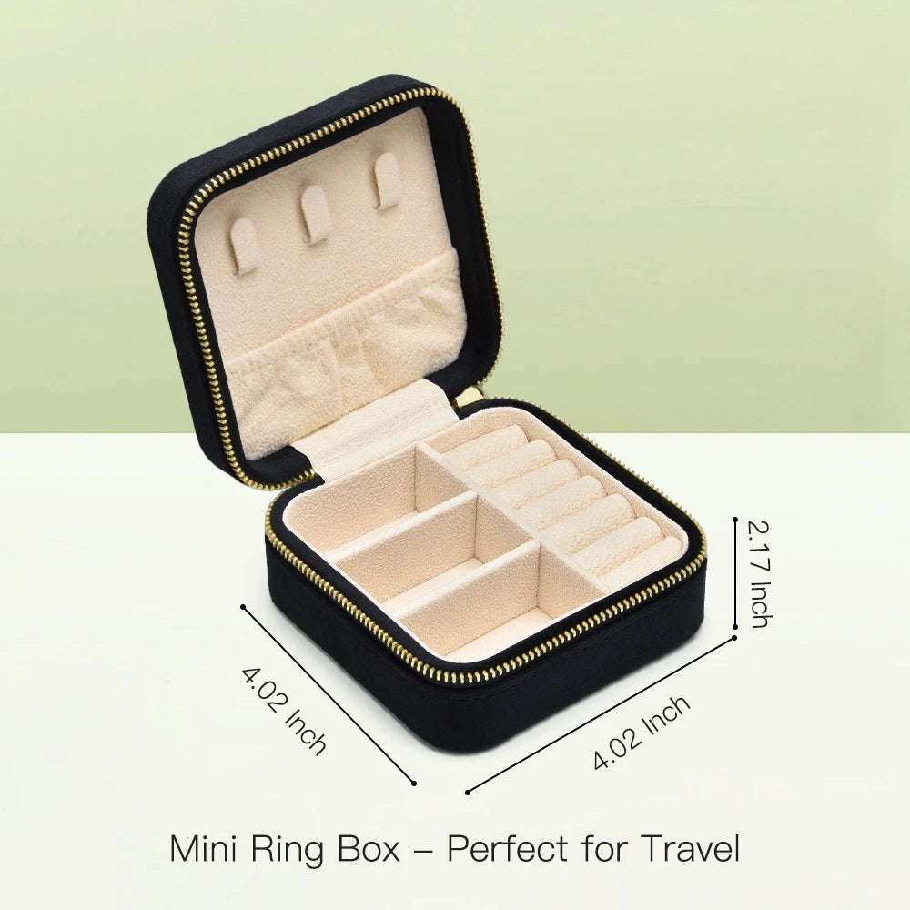 TAIMY Luxury Velvet Jewelry Box Mini Portable Travel Personalise Custom Logo Jewellery Box Square Ring Earrings Storage Case