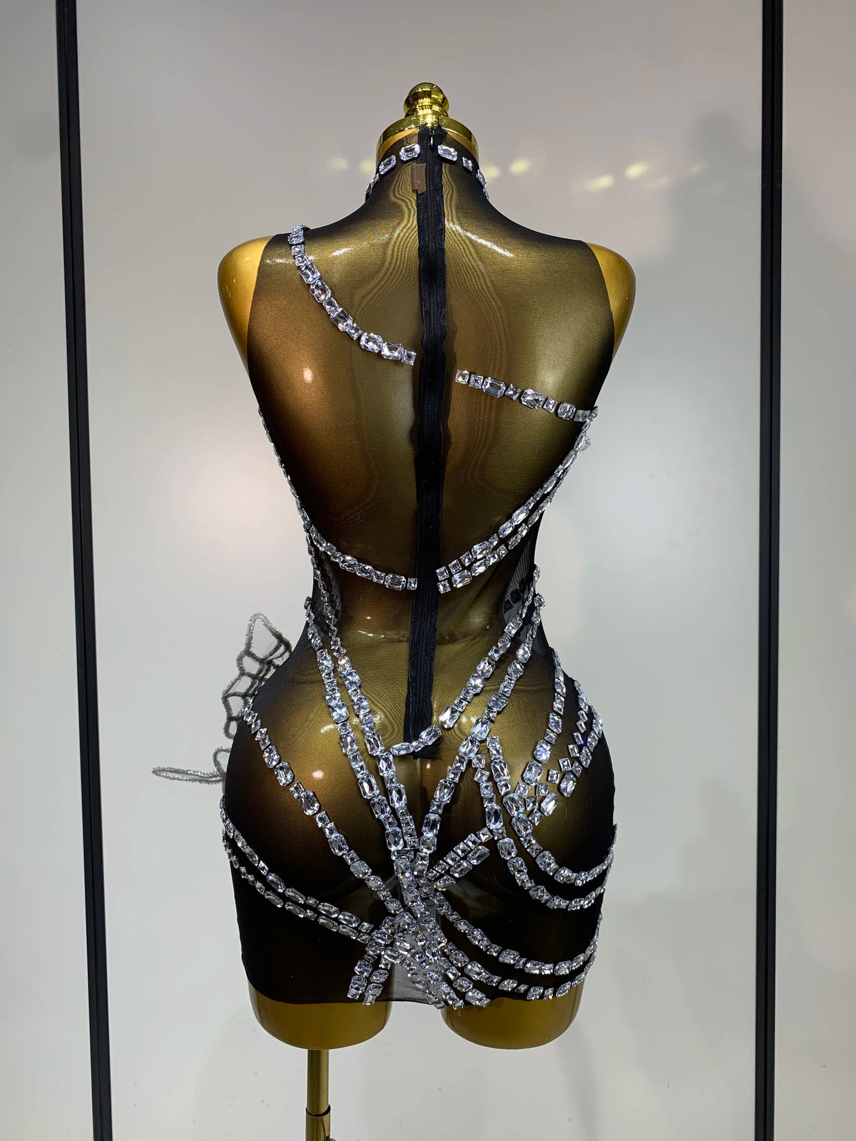 Women Sexy Mesh See Through Sparkly Butterfly Crystal Bodycon Mini Dress Celebrate Birthday Evening Party Singer Stage Outfit