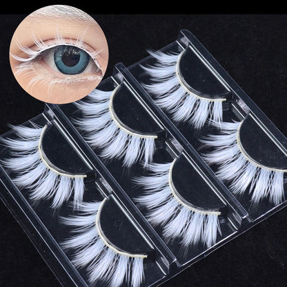3 Pairs Fluffy Lace White Eyelashes 3D Natural Colored Artificial Vegan Silk Eye Lashes For Cosplay Halloween Makeup Party