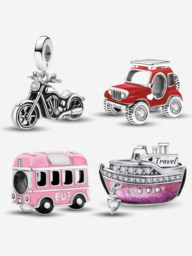 925 Sterling Silver Cute Crown Ship Bus Motorcycle Jeep Charms Bead Fit Diy Bracelet Bangle Making Gift Of High Quality Jewelry