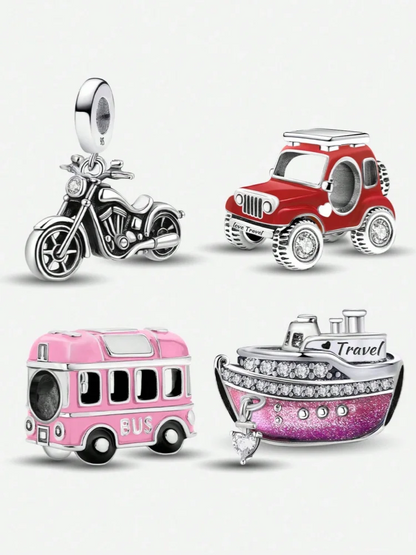 925 Sterling Silver Cute Crown Ship Bus Motorcycle Jeep Charms Bead Fit Diy Bracelet Bangle Making Gift Of High Quality Jewelry