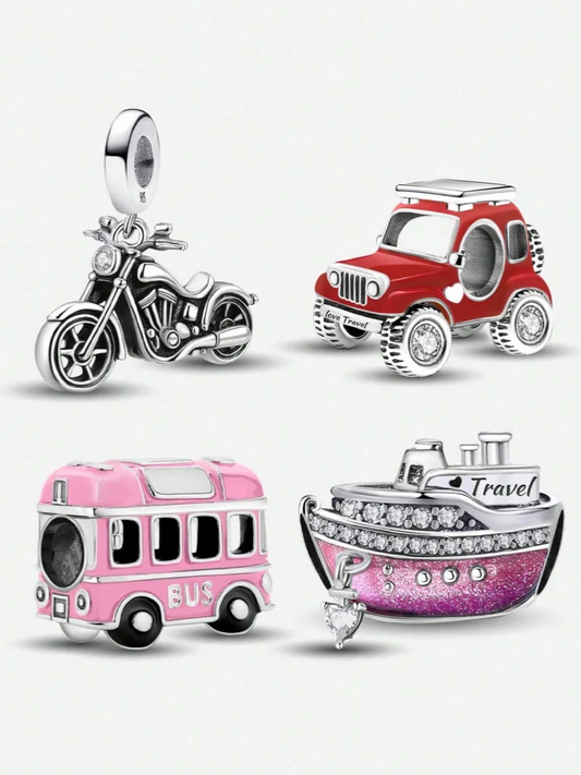 925 Sterling Silver Cute Crown Ship Bus Motorcycle Jeep Charms Bead Fit Diy Bracelet Bangle Making Gift Of High Quality Jewelry