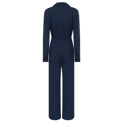 Womens Work Jumpsuit Fashion Button Coverall Casual Turn Down Collar Long Sleeve Romper Overall Elegant Button Front Design