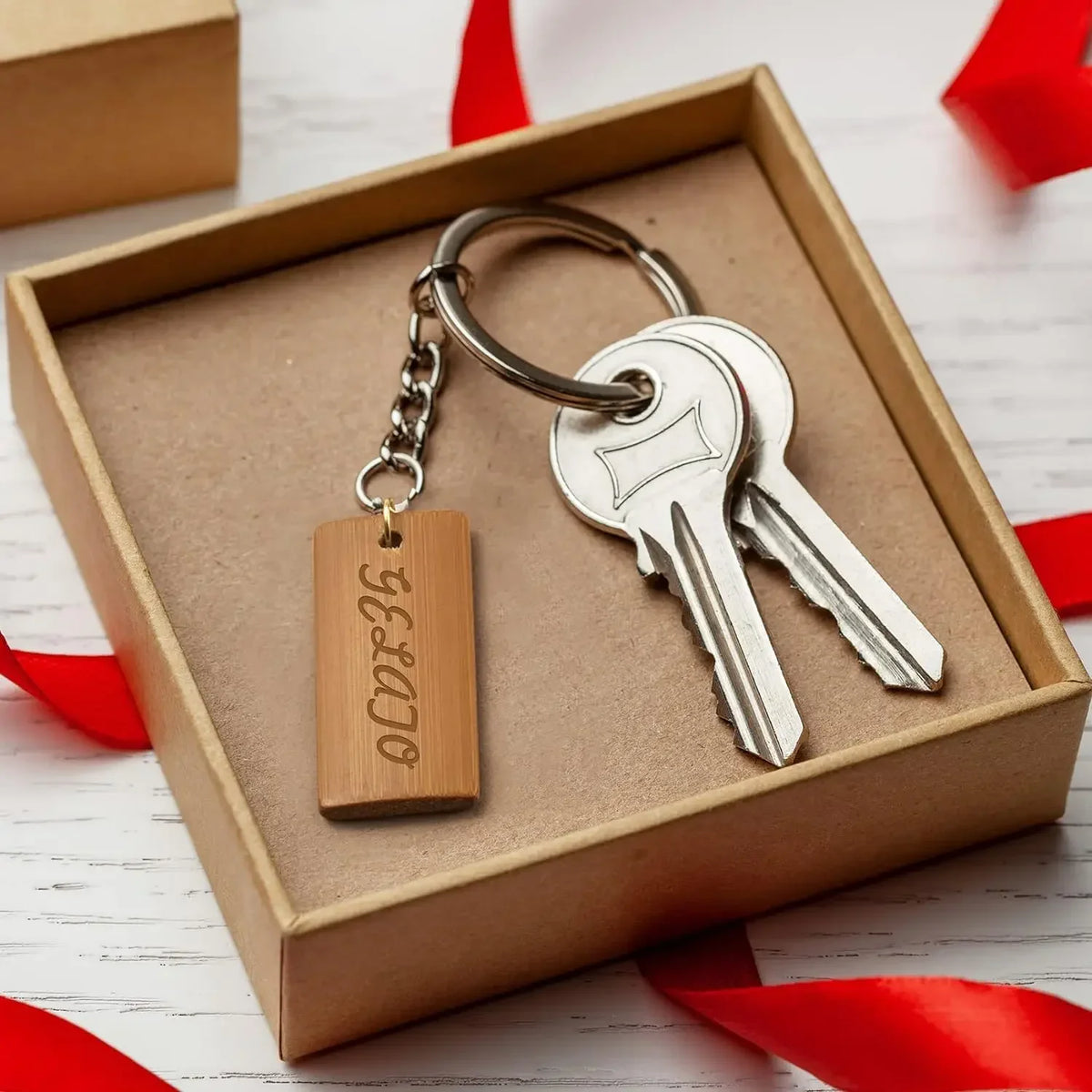 50Pcs Natural Bamboo Wood Blanks 45x20mm Unfinished Keychain Tag Blanks for Engraving DIY Key Ring Tag Crafts