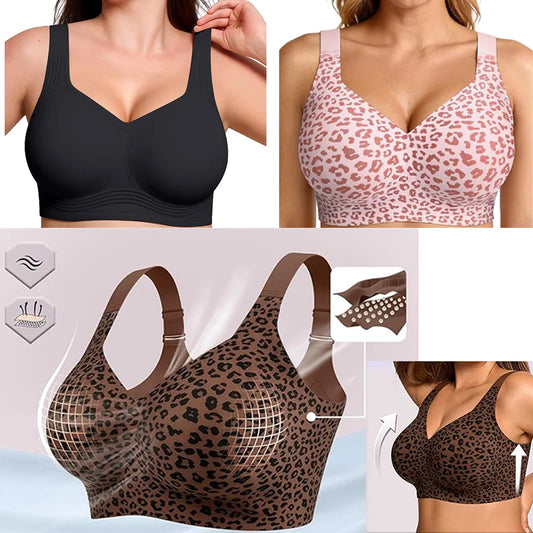 Leopard Print Jelly Bras Women's Wire-Free Seamless Full Coverage Plus Size Supportive Seamless Comfort Lightweight Daily Wear S
