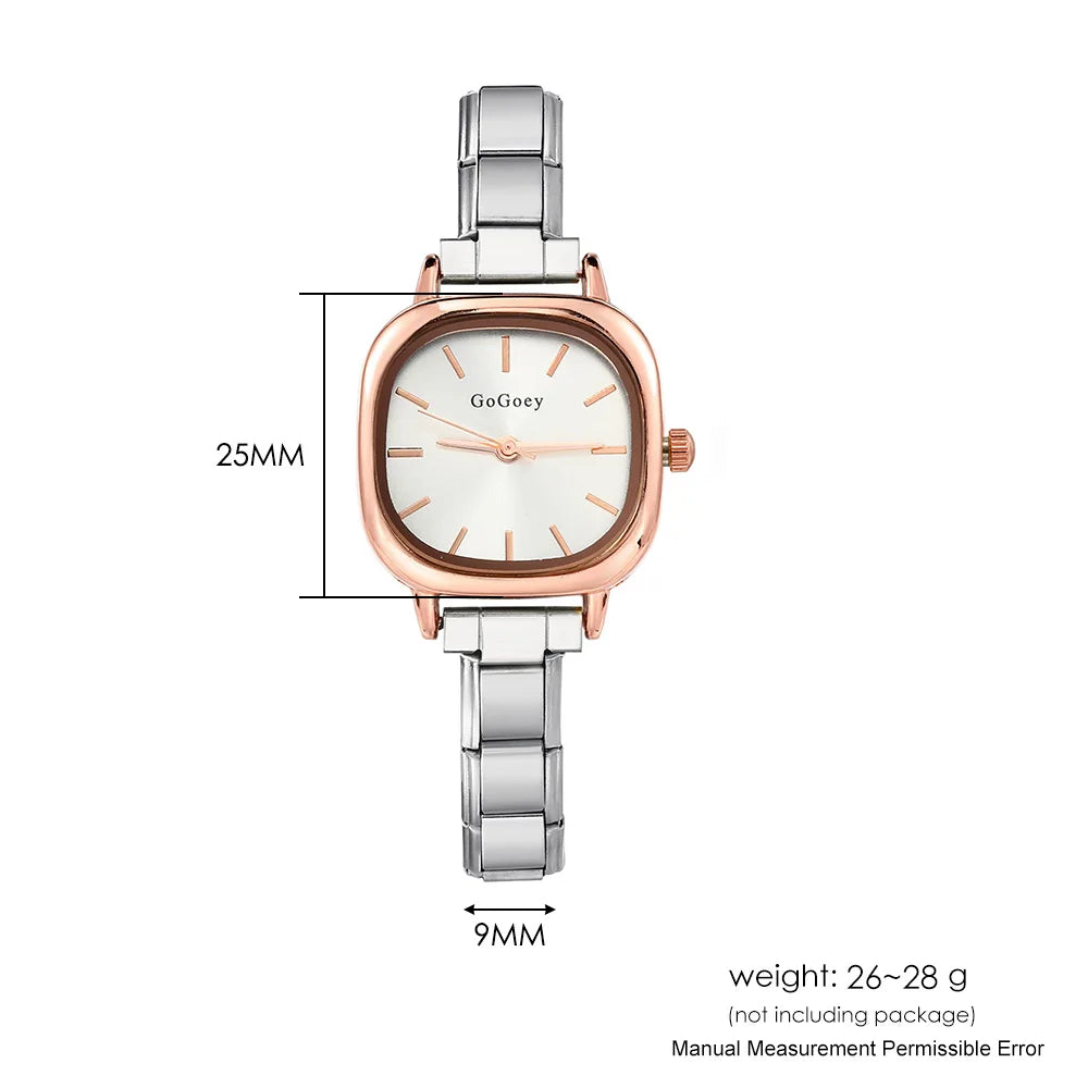 Stainless Steel Strap Width 9mm Women Men Square Shape Quartz Watch Fashion Creativity Hand Chain Wristwatch Birthday Party Gift