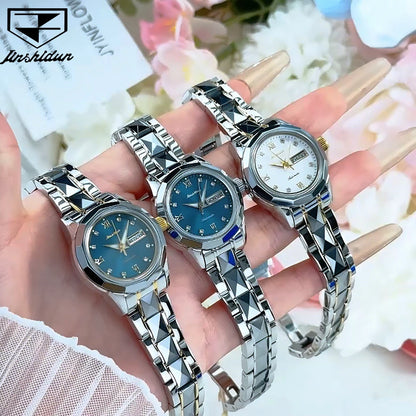 JSDUN Women's Watches Luxury Fashion Tungsten Steel Strap Sapphire Mirror Original Automatic Mechanical Wristwatch for Lady Date