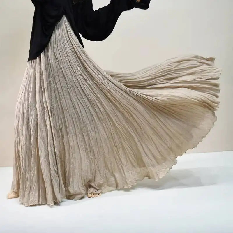 Pleated Long Skirts Women 2026 Spring Summer Fashion Loose Casual Elegant Maxi Skirt