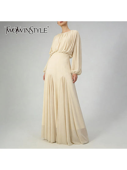 Women's Pleated Long-Sleeve Maxi Dress